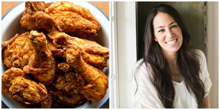 a woman sitting next to a plate of fried chicken and another photo of her smiling