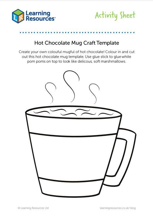 a coffee cup with hot chocolate in it and the words hot chocolate mug craft template