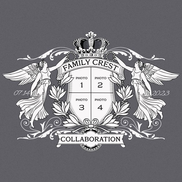 a family crest with two birds on it and the words collaboration written below