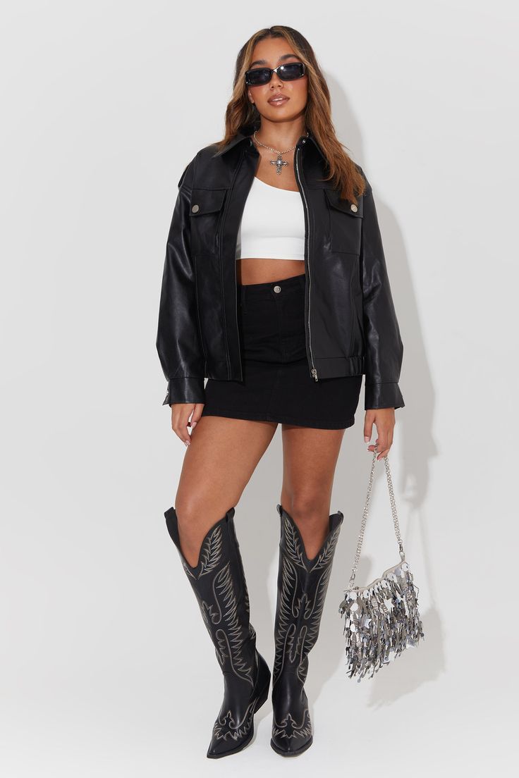 Elevate your streetwear game with the Faux Leather Bomber Jacket by Unique21. This jacket combines the timeless appeal of a bomber jacket with the sleekness of faux leather. It's a versatile piece that can be dressed up or down, making it a wardrobe staple. The ribbed cuffs and collar add a sporty touch, while the faux leather material exudes a sense of cool confidence. Whether you're heading to a casual outing or a night on the town, this jacket has you covered in style. Leather Material, Wardrobe Staples, Bomber Jacket, Dress Up, Faux Leather, Street Wear, Collar, Wardrobe, Leather