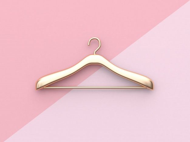 a gold hanger on a pink and white background