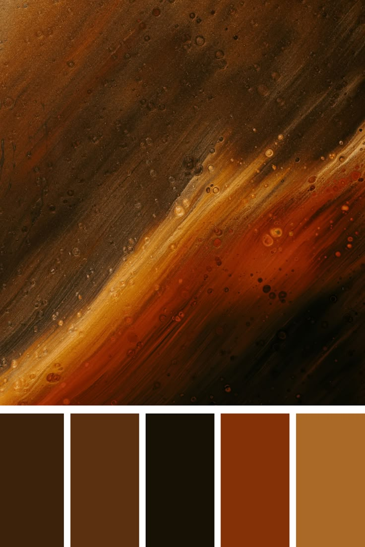 the color palette is brown, orange and black with lots of water droplets on it