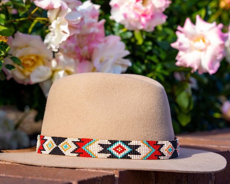 Beaded Hat Bands, Navajo Pattern, Beaded Dog Collar, Hat Bands, Beaded Hat, Western Hat, Leather Hat, Leather Workshop, Handmade Headbands