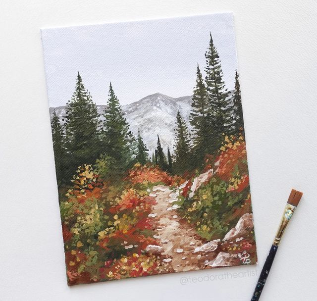 a painting of a path in the woods