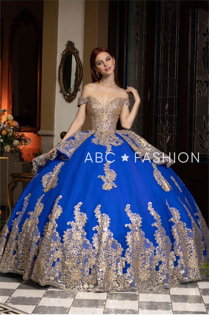 Royal Blue Quinceanera Dress by Ragazza EV18-618 Gold Quinceanera Dress With Fitted Bodice, Gold Fitted Quinceanera Dress For Prom Season, Fitted Gold Dress For Quinceanera, Gold Fitted Dress For Quinceanera, Gold Fitted Quinceanera Dress For Debutante Ball, Gold Gown With Sweetheart Neckline For Quinceanera, Gold Ball Gown Dress For Quinceanera, Gold Gown With Fitted Bodice For Quinceanera, Fitted Gold Gown For Quinceanera