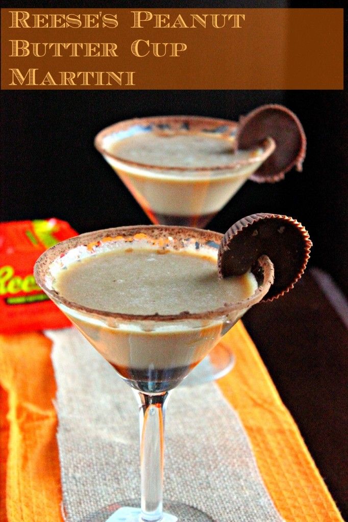 two martinis with peanut butter cups in them