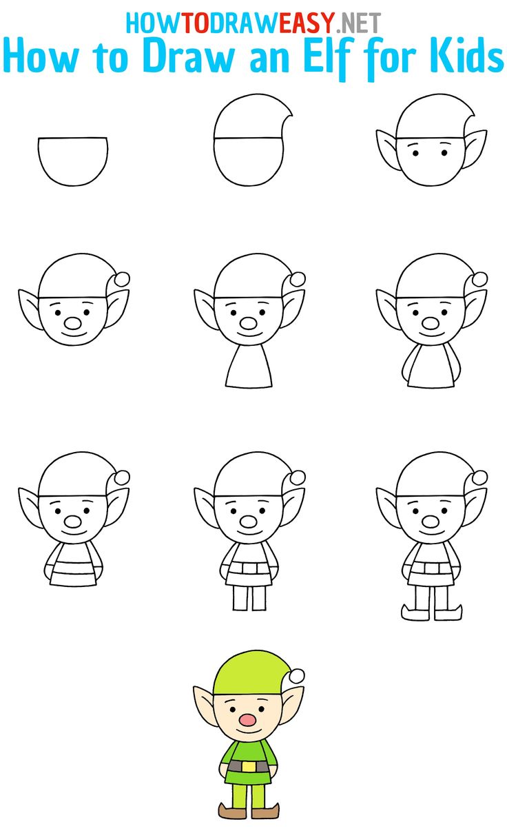 how to draw an elf for kids step by step instructions with pictures on the page