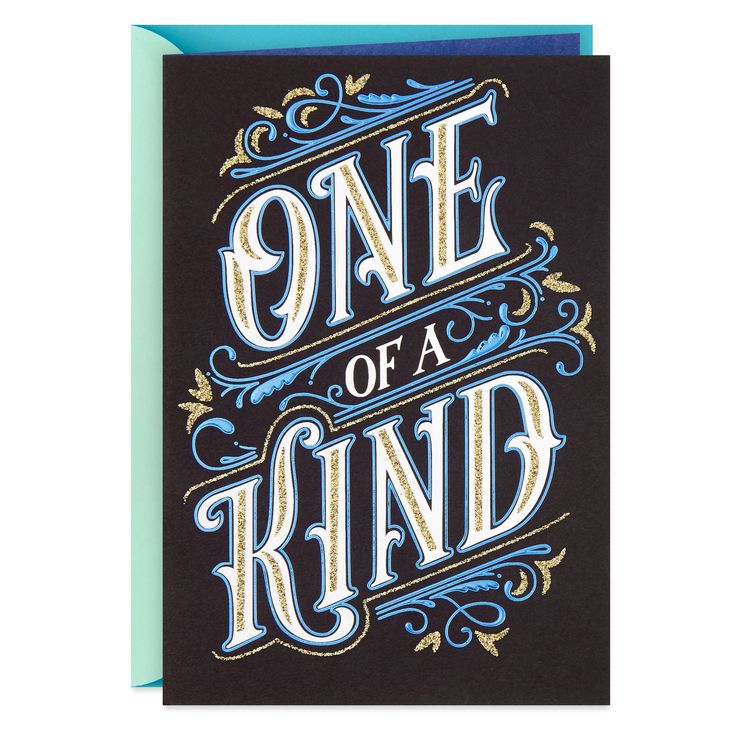 a card with the words, one of a kind on it in blue and white