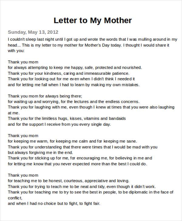 the letter to my mother from her son