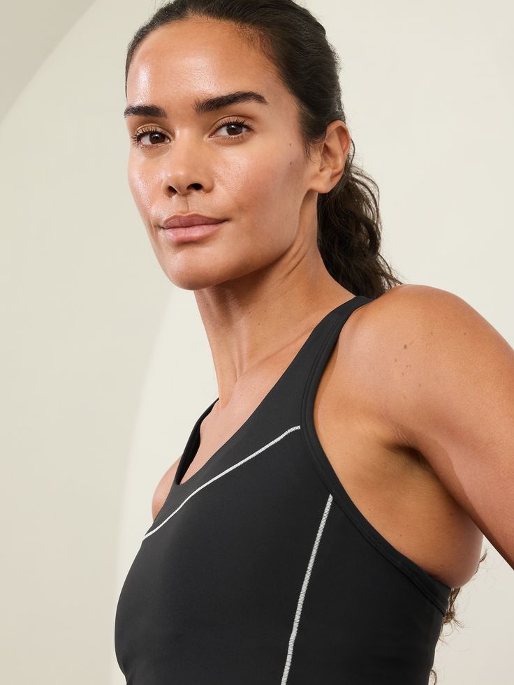 FOR: Medium to high-impact workouts at the gym, studio, or outdoors FEEL: PowerMove fabric is sleek, weightless, and helps keep you cool with quick-drying properties FAVE: Just-right compression to hold you in during high intensity workouts Pairs perfectly with your favorite sports bra Fitted next to the body High hip, sits at the high hip Scoop neck. Workouts At The Gym, Gym Studio, Bra Dress, High Intensity Workout, Summer Is Here, Swim Accessories, At The Gym, Hold You, Keep Your Cool