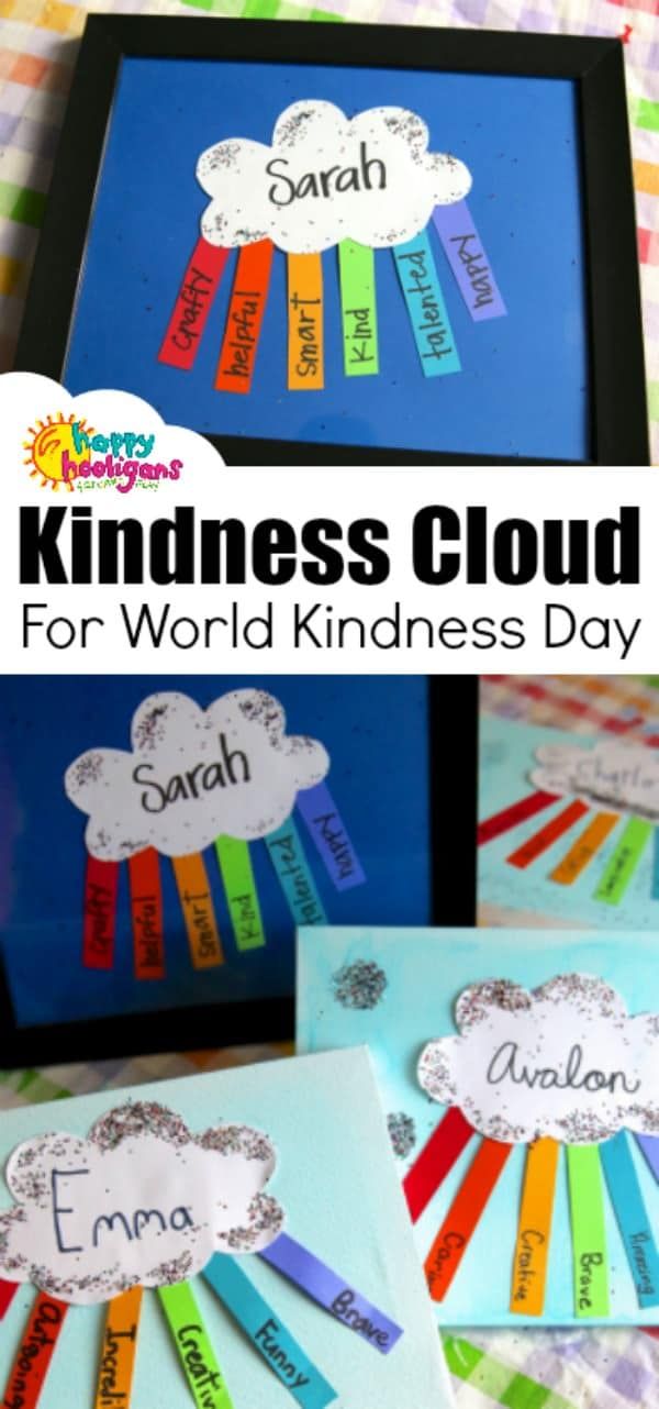 the word cloud for world kindness day is displayed in front of two pictures with words on them