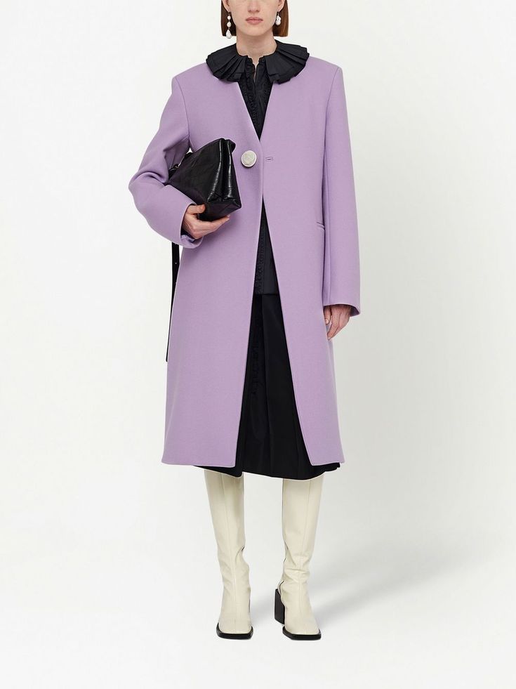 Jil Sander V-neck single-breasted Coat  - Farfetch Single Breasted Coat, Yoko London, City Dress, Lilac Purple, Summer Beach Wear, Ski Wear, Lady Dior, Jil Sander, Jacket Tops