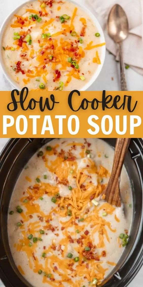 slow cooker potato soup in a crock pot