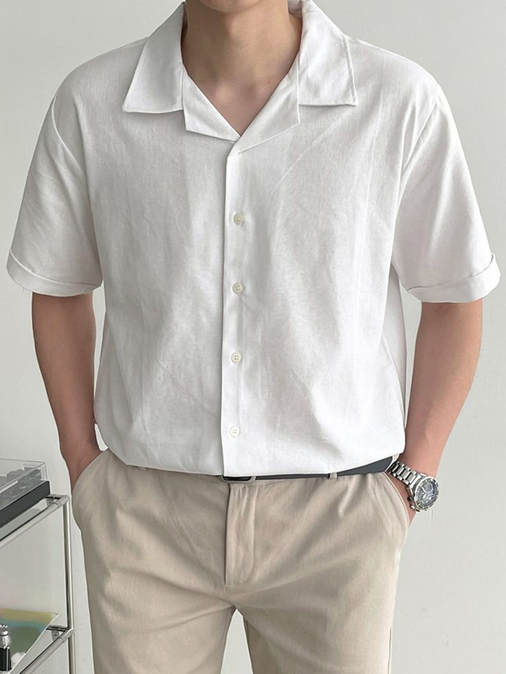 Collared Shirt Outfit Men, Smart Casual White Shirt, Short Sleeve Shirt Outfit, Collared Shirt Outfits, Collar Outfits, Casual White Shirt, Mens Smart Casual Outfits, Plain White Shirt, White Shirt Outfits