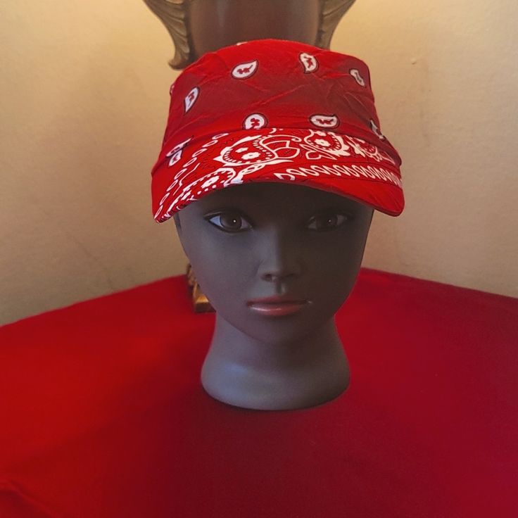 Red And White Tie-Back Bandanna Hat. White Tie, Tie Backs, Lady In Red, Hats For Men, Sneakers Fashion, Bucket Hat, Red White, Red And White, Hats