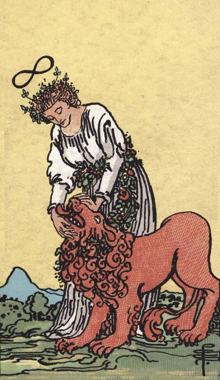 a tarot card with an image of a woman on top of a lion and the letter s