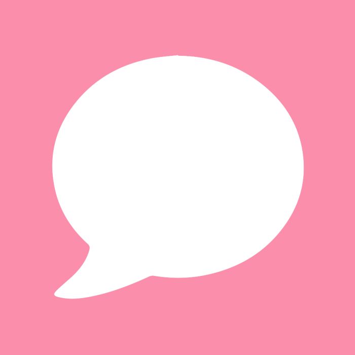 a white speech bubble on a pink background