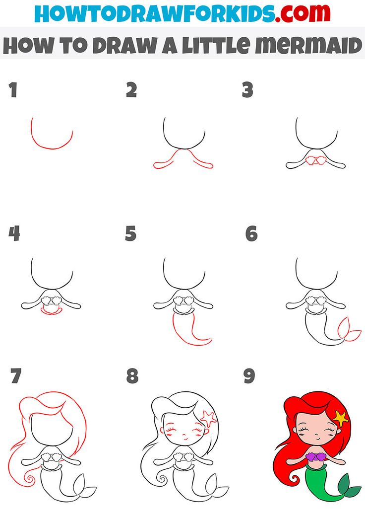 how to draw little mermaids step by step for kids with easy instructions and pictures