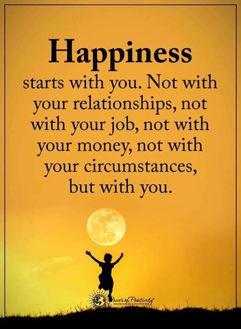 a person standing on top of a hill with their arms up in the air and texting happiness starts with you not with your