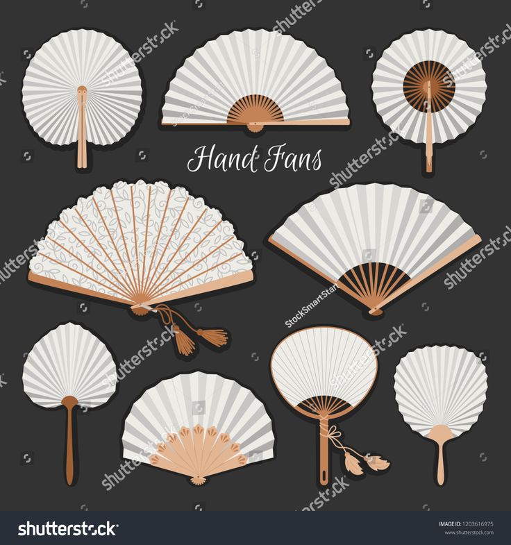 an assortment of hand fans on a black background