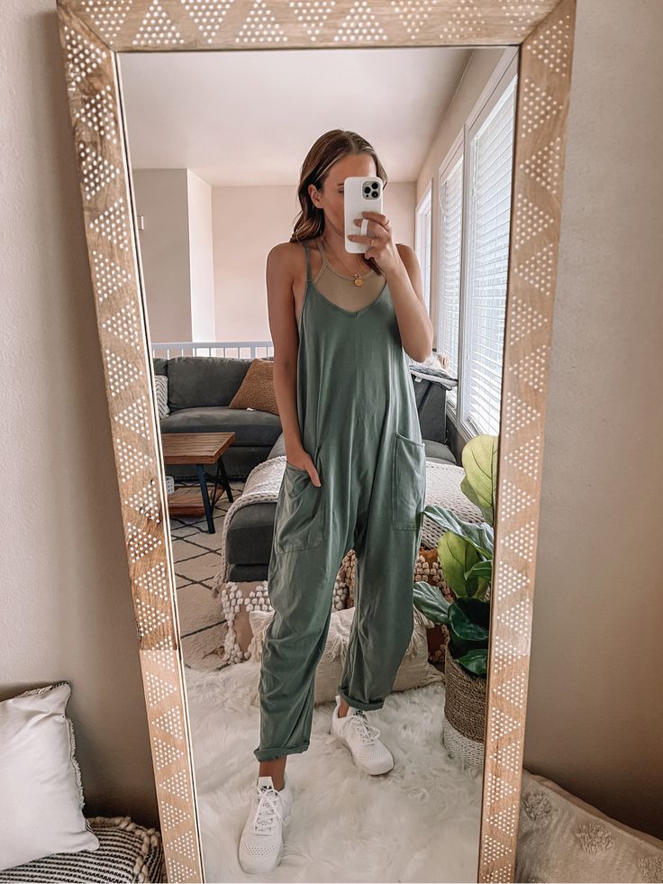 Comfy Jumpsuit Outfit Casual, Cloth Jumpsuit Outfit, Cute Boho Summer Outfits, Wide Leg Jumpsuit Outfit Casual, Free People Movement Onesie, Mission Trip Clothes, Hotshot Onesie Outfit Fall, Summer Nanny Outfit, Hotshot Onesie Outfit Free People