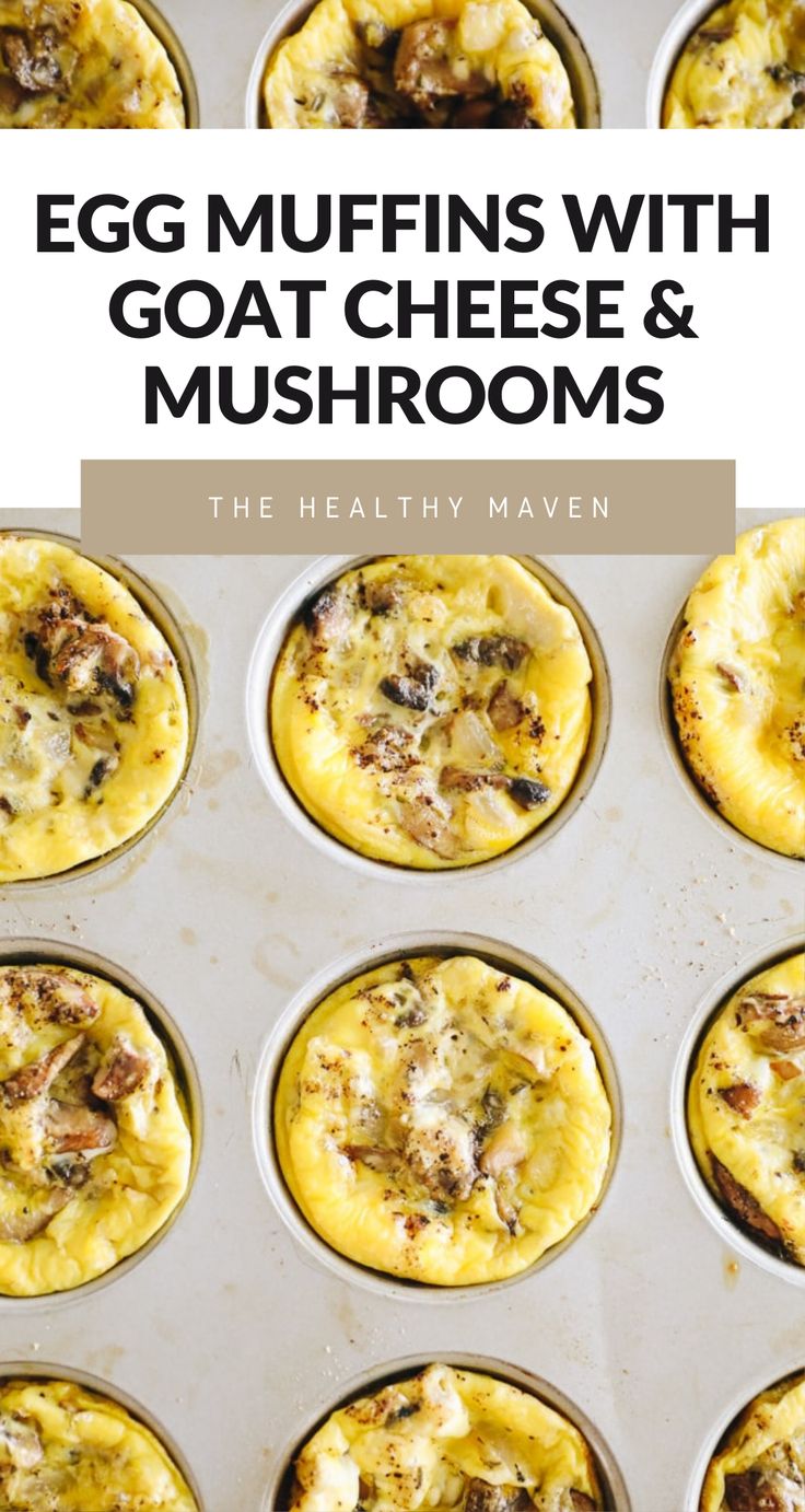 egg muffins with goat cheese and mushrooms in cups on a baking sheet for the healthy maven