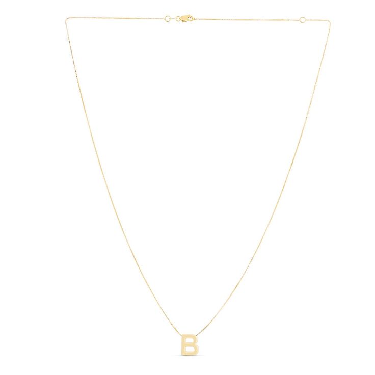 14K yellow gold "B" initial necklace<br><br>18 inches in length Gold B Necklace, Formal Yellow Gold Initials Name Necklace, Luxury 14k Stamped Initial Pendant Necklace, Yellow Gold Chain Necklace With Initial Pendant, Tan 14k Gold Necklaces With Initials, Fine Jewelry Initial Pendant Necklace With Cable Chain, Formal Yellow Gold Name Necklace With Initial Pendant, Yellow Gold Initial Pendant Name Necklace With Delicate Chain, Yellow Gold Name Necklace With Initial Pendant