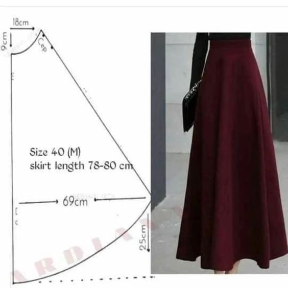 a women's skirt with measurements and measurements for the waist, back, and sides