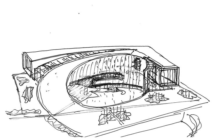 an architectural drawing of a circular building with stairs and steps leading up to the roof