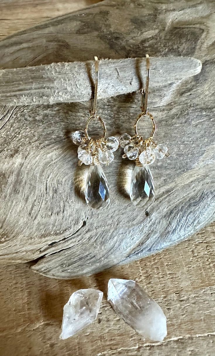 Gold filled dangle earrings with faceted Quartz crystal gemstones