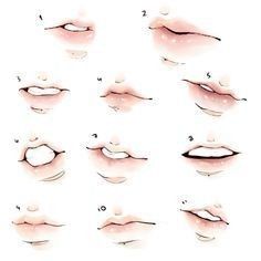 a drawing of various lips with different shapes and sizes, all drawn in one point