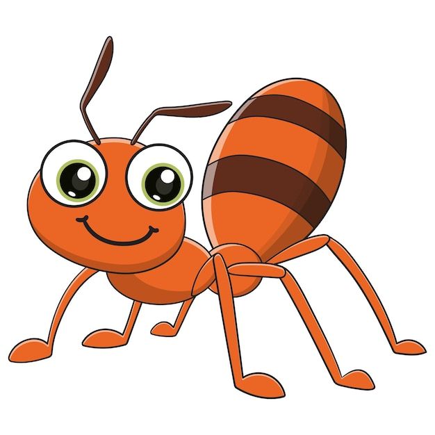 a cartoon ant insect with big eyes and brown stripes on it's back legs