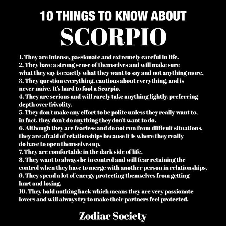 the ten things to know about scorpio on a black background with white text