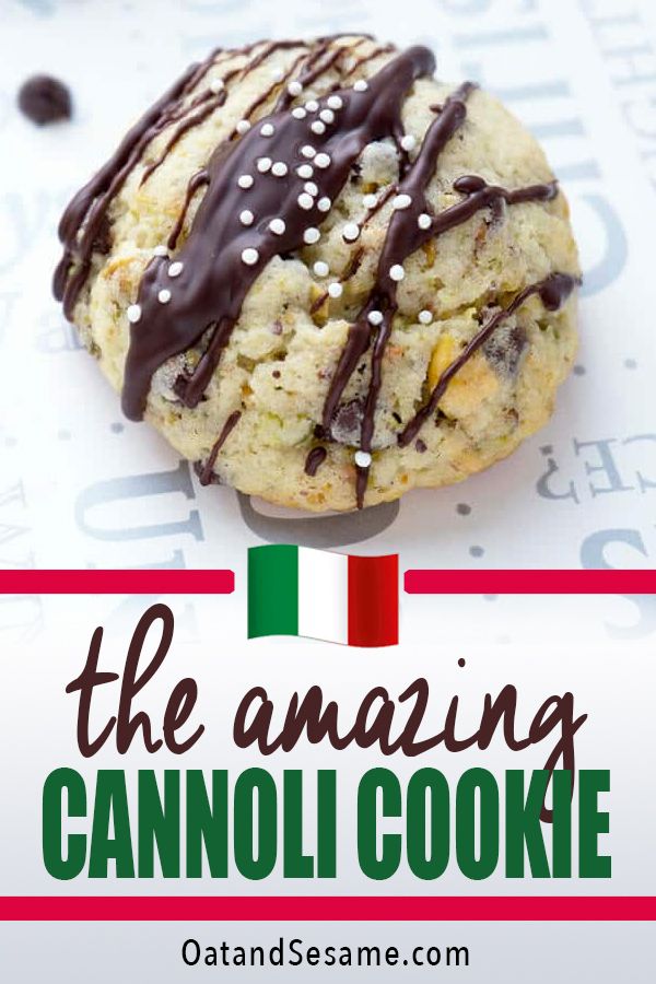 the amazing cannoli cookie with chocolate drizzled on top is shown