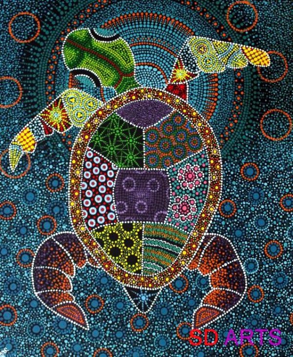 a painting of a turtle with many colors on it