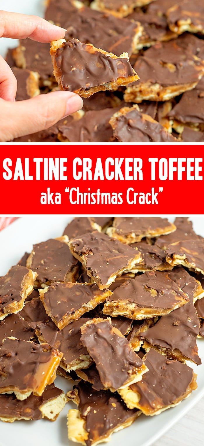 Saltine Cracker Toffee is crunchy, chewy and full of impossible to resist, rich and buttery caramel toffee flavor and its made with just four ingredients. (five if you add nuts) Sweet And Salty Saltines, Christmas Crackers Recipe Saltine Toffee White Chocolate, Saltine Cracker Bark Recipes, Saltine Christmas Crackers, Toffee Crackers Club, Cracker Cookies Saltine, Saltine Cracker Candy Recipes, Saltine Cracker Toffee Recipe, Cracker Brittle Saltine