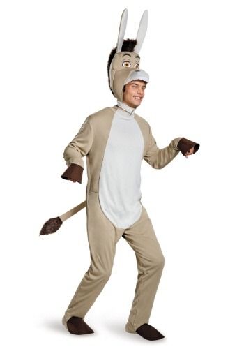 a man in a donkey costume is standing on one leg and wearing an animal mask