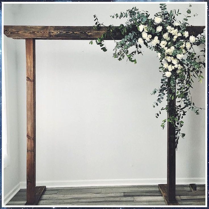 Winter Wedding Arch - Visit Amazon.com to get the best products. Wedding Arbor White And Green Flowers, Arch Decoration Wedding Greenery, Rustic Wood Arch Wedding, Wedding Arbor Floral Arrangements, Wood Arch For Wedding, Greenery On Wedding Arch, Square Wedding Arbor, Wood Ceremony Backdrop, Square Wedding Arch Decor