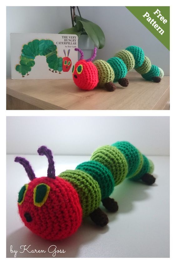 the very hungry caterpillar is crocheted from yarn