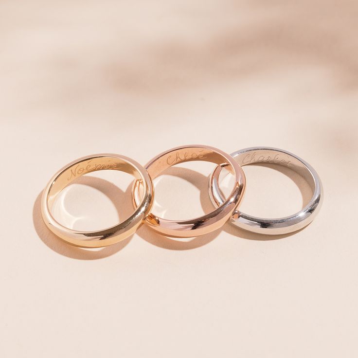 Add a simple yet meaningful touch to your everyday jewellery collection with the Personalized Name Ring. Choose your preferred metal and the name of a special loved one, hand-engraved on the inside and known only by you.18K Champagne Gold Plated, 925 Sterling Silver or 18K Rose Gold PlatedHand engraved in our Paris workshopSent with love in a complimentary gift boxAny slight variations in lettering depth, spacing and alignment from the examples shown are part of the aesthetic and originality of Classic Rose Gold Sterling Silver Stackable Rings, Rose Gold Sterling Silver Rings With Polished Finish, Classic Sterling Silver Promise Bands, Polished Rose Gold Sterling Silver Rings, Polished Finish Rose Gold Sterling Silver Rings, Elegant Engraved Couple Rings For Promise, Elegant Polished Promise Engraved Ring, Elegant Engraved Promise Ring With Polished Finish, Rose Gold Sterling Silver Engraved Ring Hallmarked