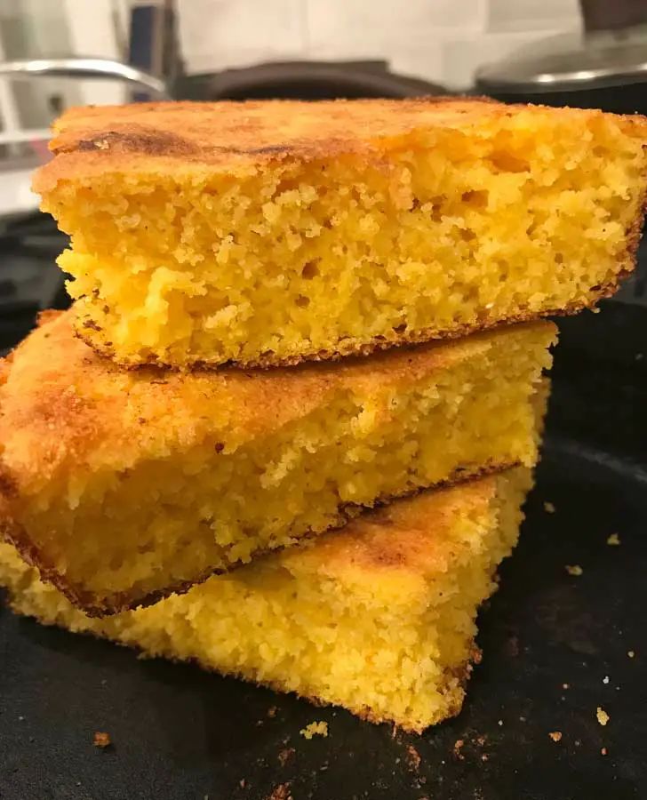 three pieces of cornbread stacked on top of each other