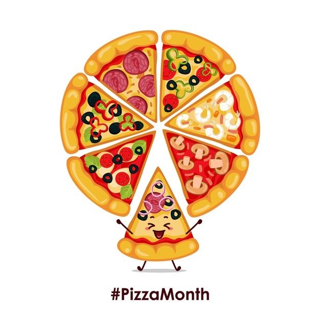 a slice of pizza with different toppings and the words pizza month written on it