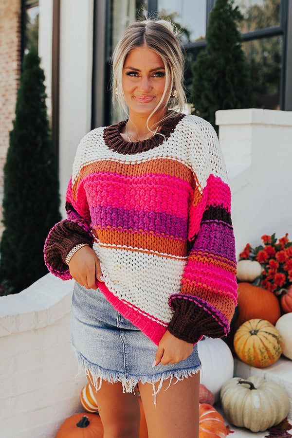 - Express your vibrant style with this cozy sweater! - Unlined loose knit material featuring pink, purple, orange, and brown hues - A crew cut neckline - Long, loose sleeves with fitted cuffs - A relaxed silhouette that ends in a straight hemline Measurements S : Bust 46", Hip 36", Length 22", Sleeve Length 26", Waist 44". M : Bust 48", Hip 38", Length 22.5", Sleeve Length 26.5", Waist 46". L : Bust 50", Hip 40", Length 23", Sleeve Length 27", Waist 48". Pink Oversized Long Sleeve Sweater, Lost In Your Eyes, Oversized Hot Pink Sweater, Neon Pink Sweater, Playful Pink Knitted Sweater, Oversized Pink V-neck Sweater, Vibrant Style, Crew Cut, Loose Sleeves