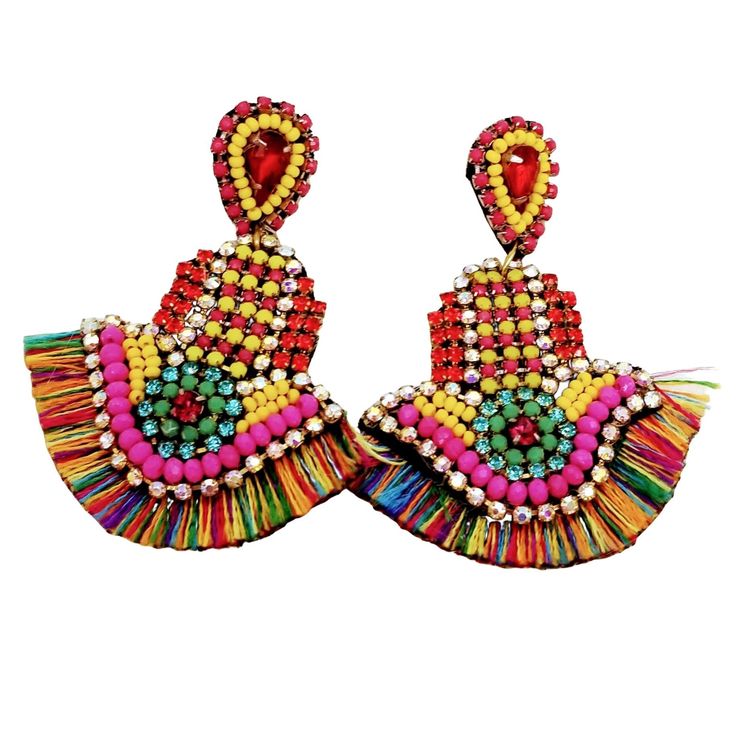 Multi Tassel Drop Earring Multicolor Fringe Dangle Earrings, Multicolor Tassel Earrings For Party, Multicolor Fringe Earrings For Party, Multicolor Fringe Party Earrings, Party Multicolor Fringe Earrings, Traditional Multicolor Fringe Earrings, Multicolor Fringe Tassel Dangle Earrings, Multicolor Latkans Earrings For The Beach, Multicolor Tassel Drop Earrings With Latkans