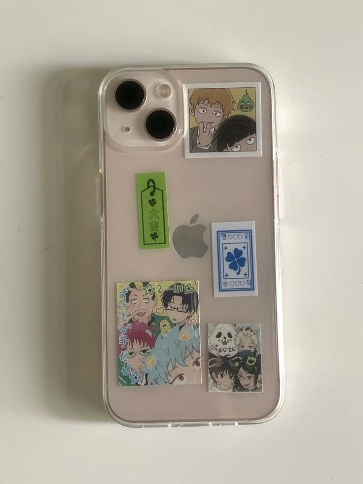 an iphone case with various stickers on it