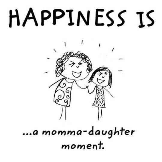 a mother and daughter saying happiness is