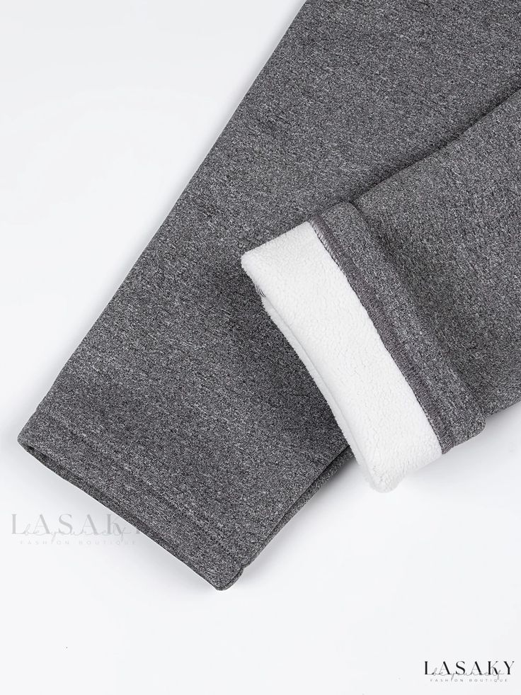 Lasaky - Premium Plus Size Casual Leggings for Women: High Rise Tummy Control Thermal Leggings with Fleece Lining Cozy Winter Pants With Ribbed Cuffs, Cozy Winter Bottoms With Ribbed Cuffs, Comfort Stretch Bottoms For Winter Loungewear, Fitted Cotton Winter Bottoms, Comfortable Gray Sweatpants For Winter, Winter Loungewear Pants With Comfort Stretch, Winter Fleece Pants With Ribbed Waistband, Stretch Sweatpants With Pockets For Winter, Stretch Winter Sweatpants With Pockets