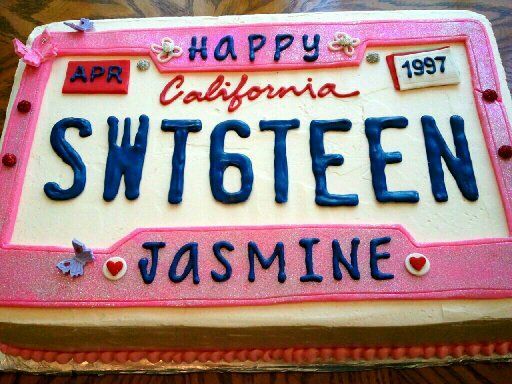 a cake that is decorated with the words happy california, sweeten and jasmine