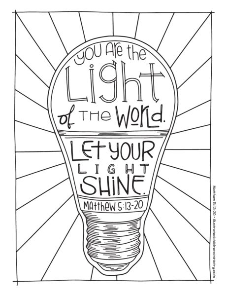 a light bulb with the words, you are the light of the world let your light shine