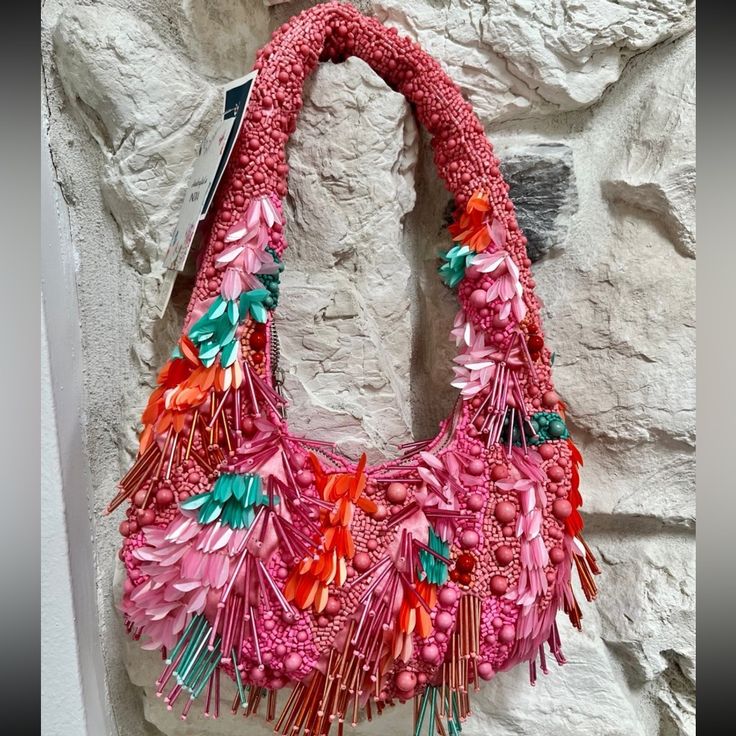 Nwt Stunning Viral Made In India Bag. I Love This Colorway And Style Of This Bag! It's Giving Coral Energy! My Closet Has Tons Of Other Beaded Bags New With The Tag Listed. Bundle Items You Like For An Offer! Summer Party Woven Shoulder Bag, Pink Beaded Bag For Everyday Use, Summer Pink Beaded Shoulder Bag, Summer Pink Beaded Bag, Everyday Pink Beaded Bag, Bohemian Embellished Bags For Vacation, Bohemian Embellished Bag For Vacation, Pink Beaded Tote Bag, Pink Woven Shoulder Bag For Festival